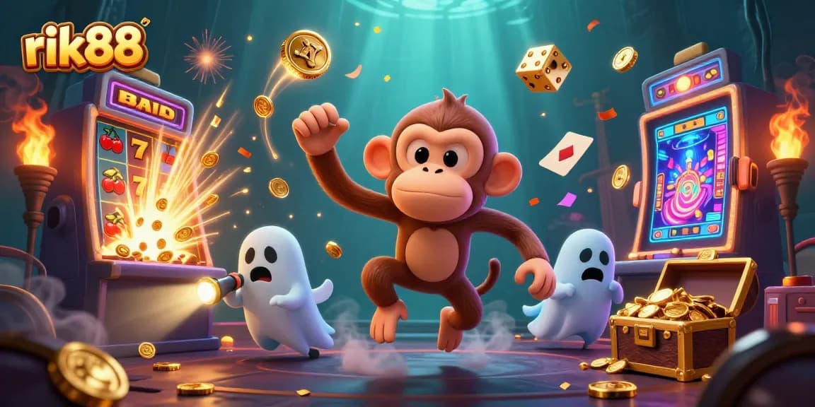 Experience thrilling gaming at rik88 with a poltergeist monkey and ghost-hunter puppy in a haunted casino