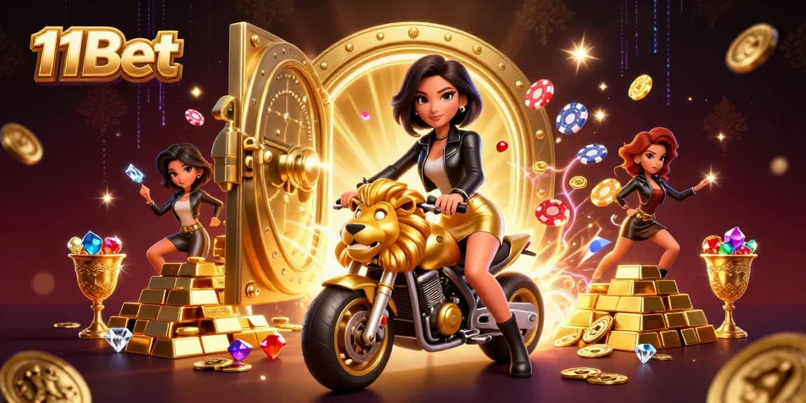 Experience thrilling wins with 11Bet in this vibrant 3D casino illustration showcasing game excitement.