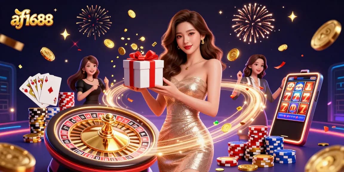 Engage in thrilling gameplay with af1688 as vibrant coins and gaming elements create an exciting casino ambiance.