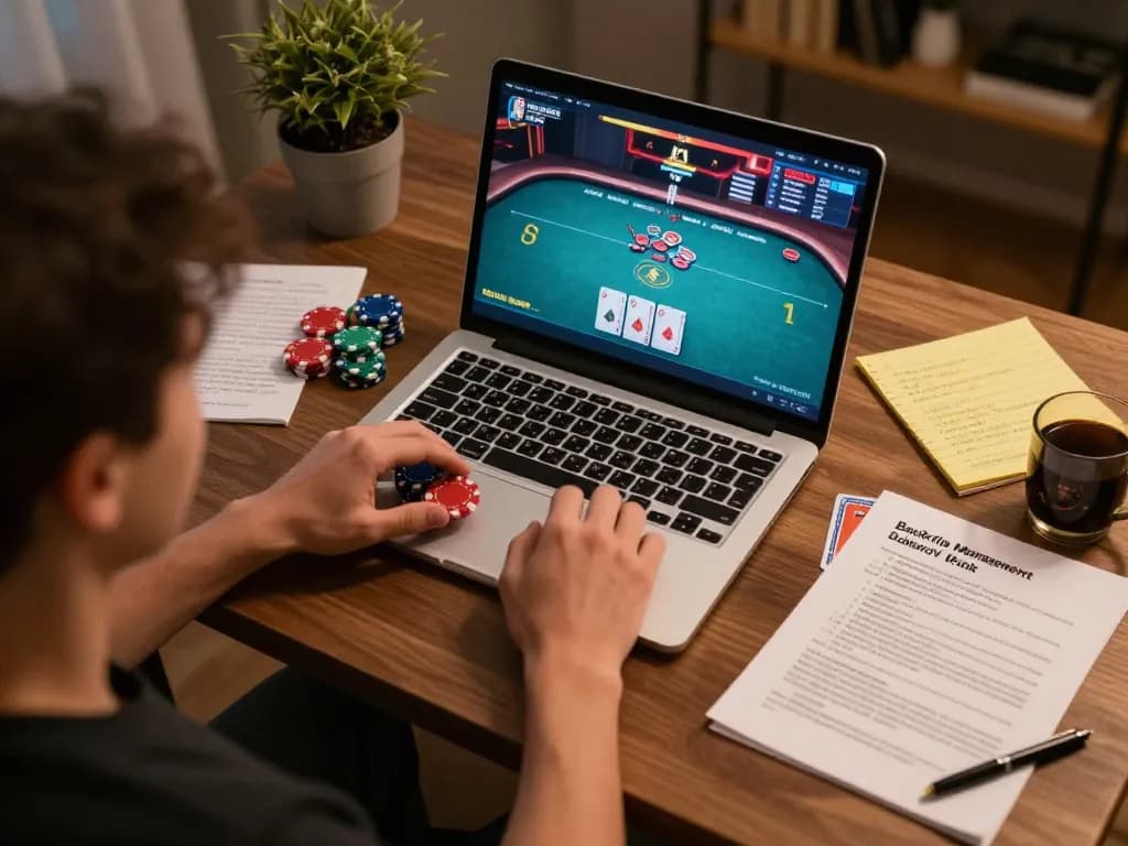 Engaging in strategic online gambling at home with 789win đăng nhập displayed on the screen.