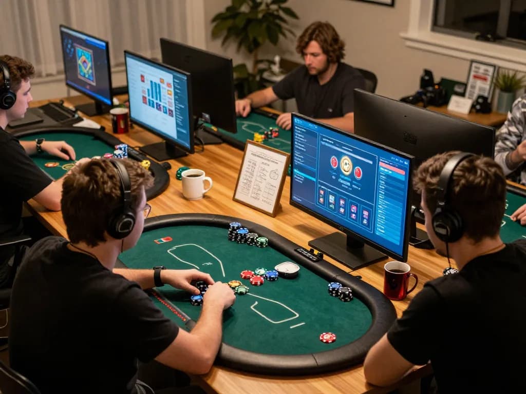 Players engaged in strategic poker gameplay on fabet88.co.com from their comfortable home setups.