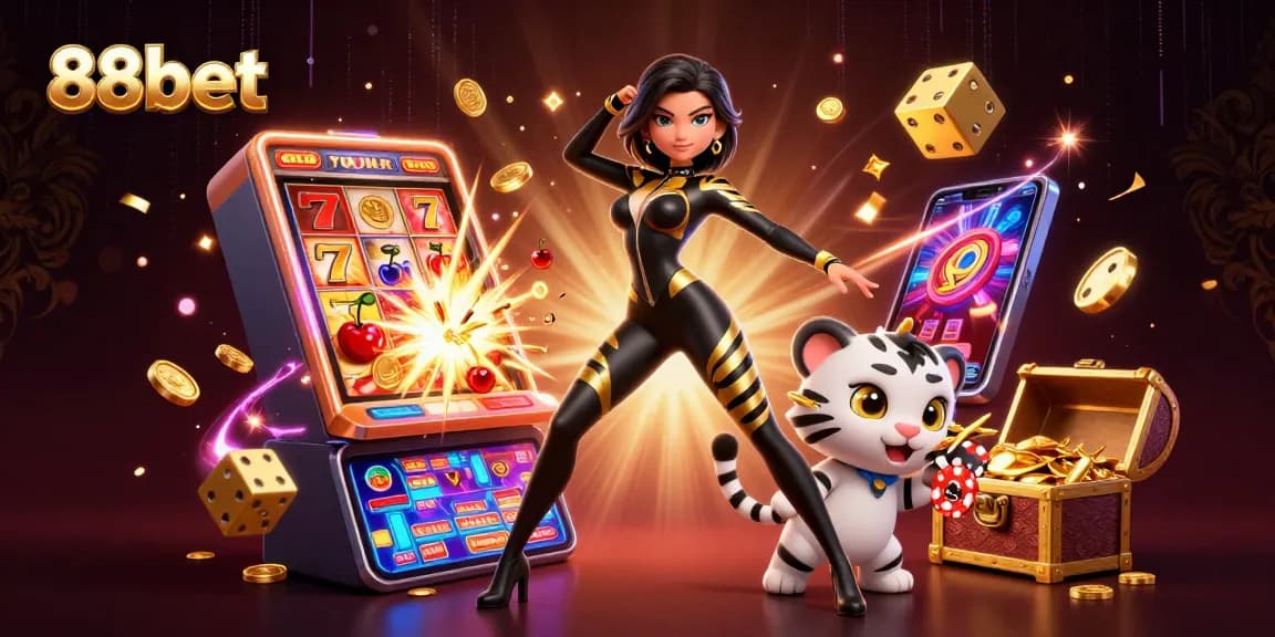 Experience the thrill of 88bet gaming with a stunning 3D scene showcasing casino excitement and dynamic action.