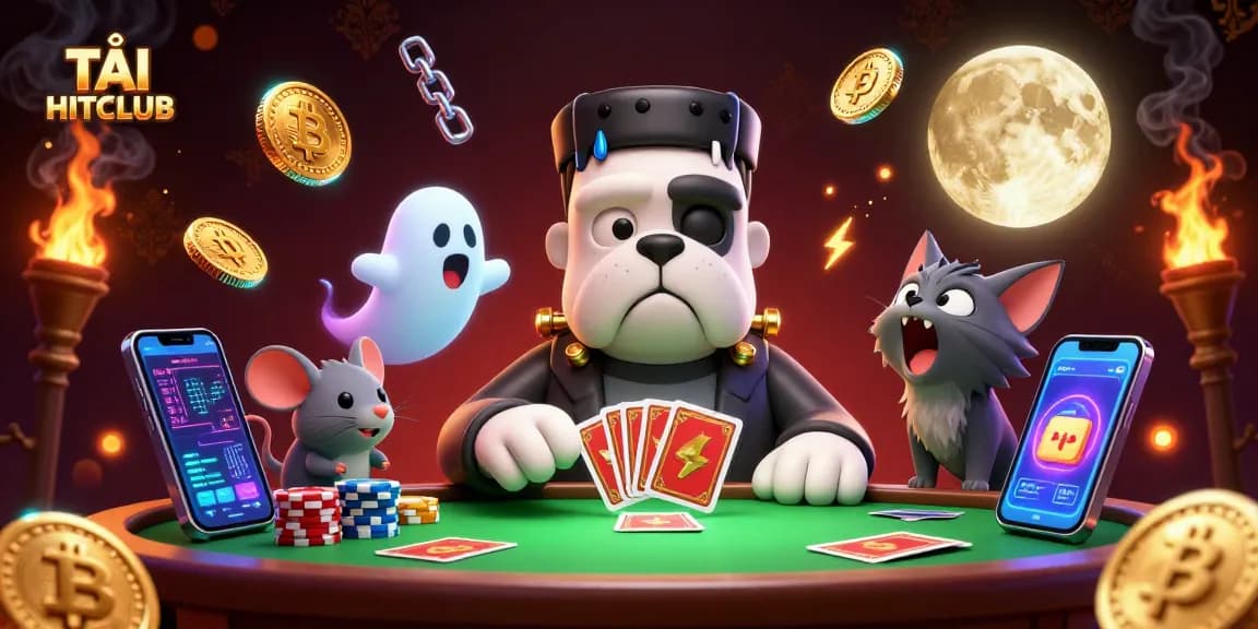 Join the excitement at TẢI HITCLUB with this vibrant 3D illustration showcasing a lively gambling scene.