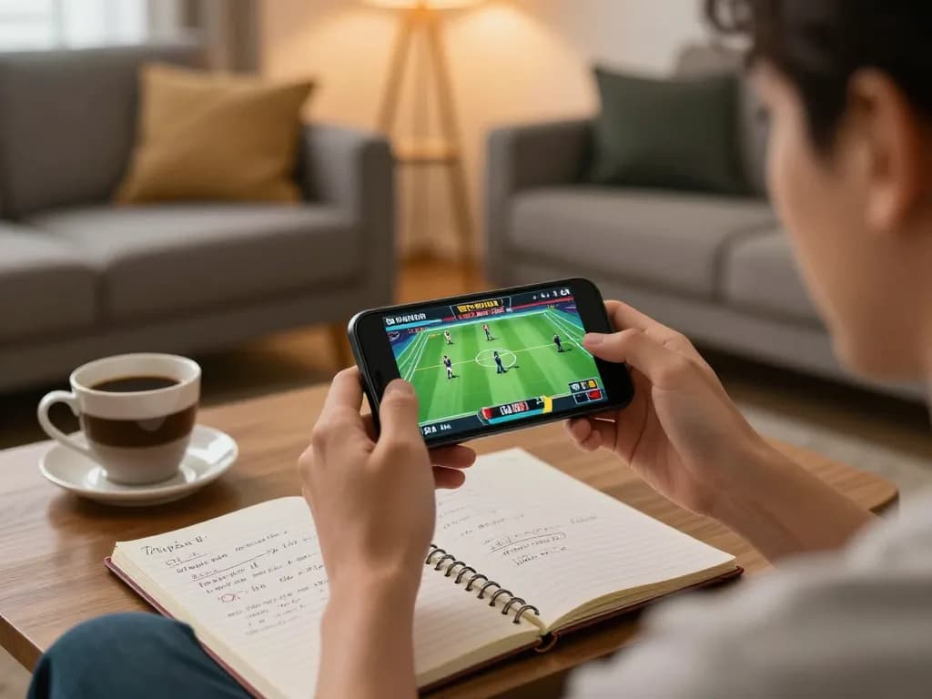 FABET bettors strategizing with a smartphone in a cozy living room setting