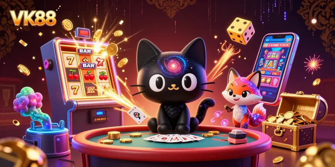 Spin and win with VK88 at a cosmic casino featuring vibrant characters and elements!