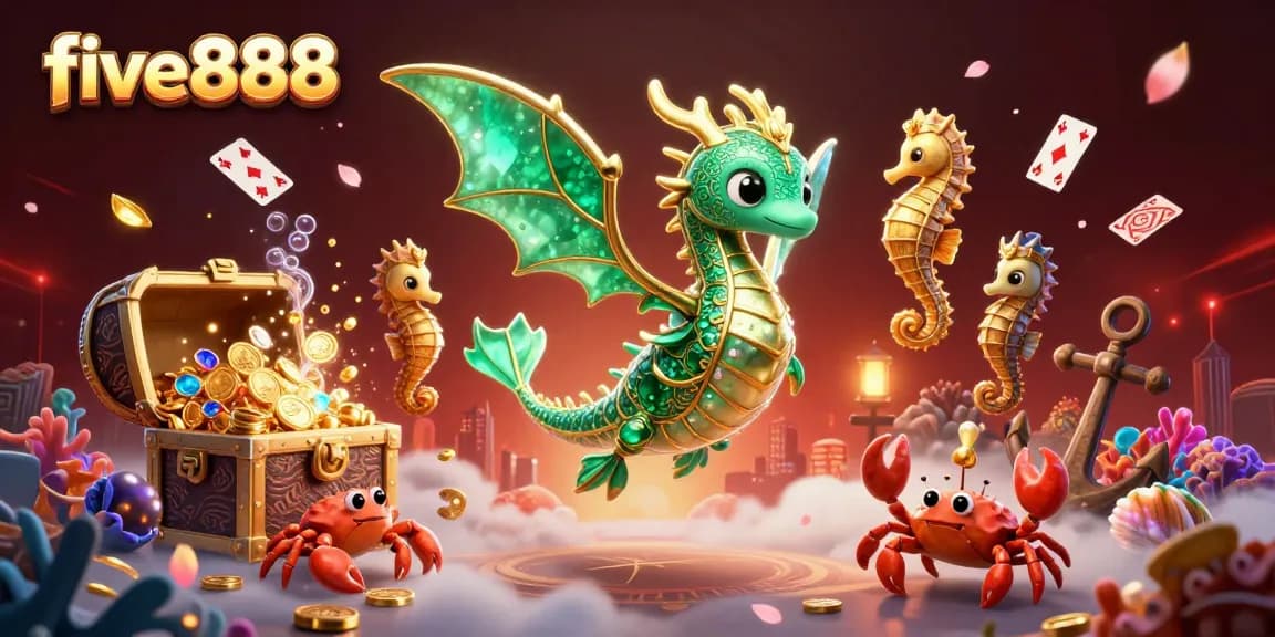 Bet on five888 with shimmering treasures from the sea in this dynamic underwater 3D illustration.