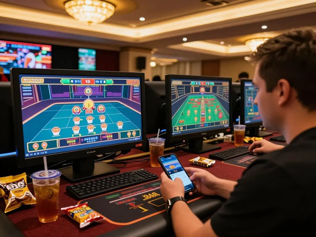 Engaging online gaming scene with 555win app on display, reflecting strategic gambling enthusiasm