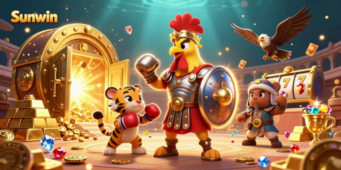 Experience the excitement of Sunwin's online casino with a thrilling gladiatorial scene and vibrant gaming elements.