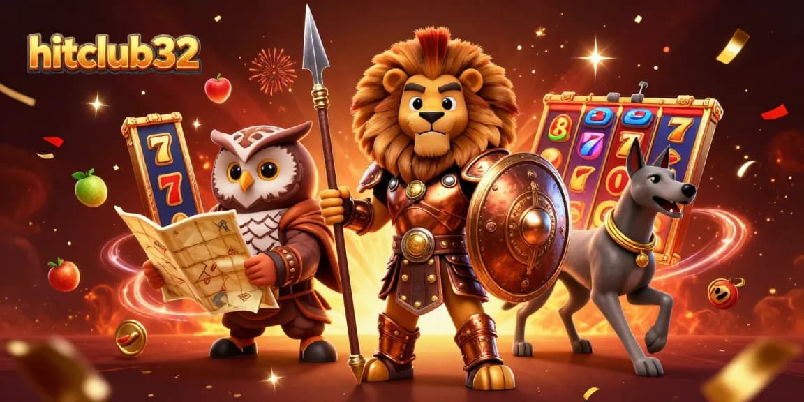 Engage with hitclub32's vibrant world of slots through this animated casino illustration.