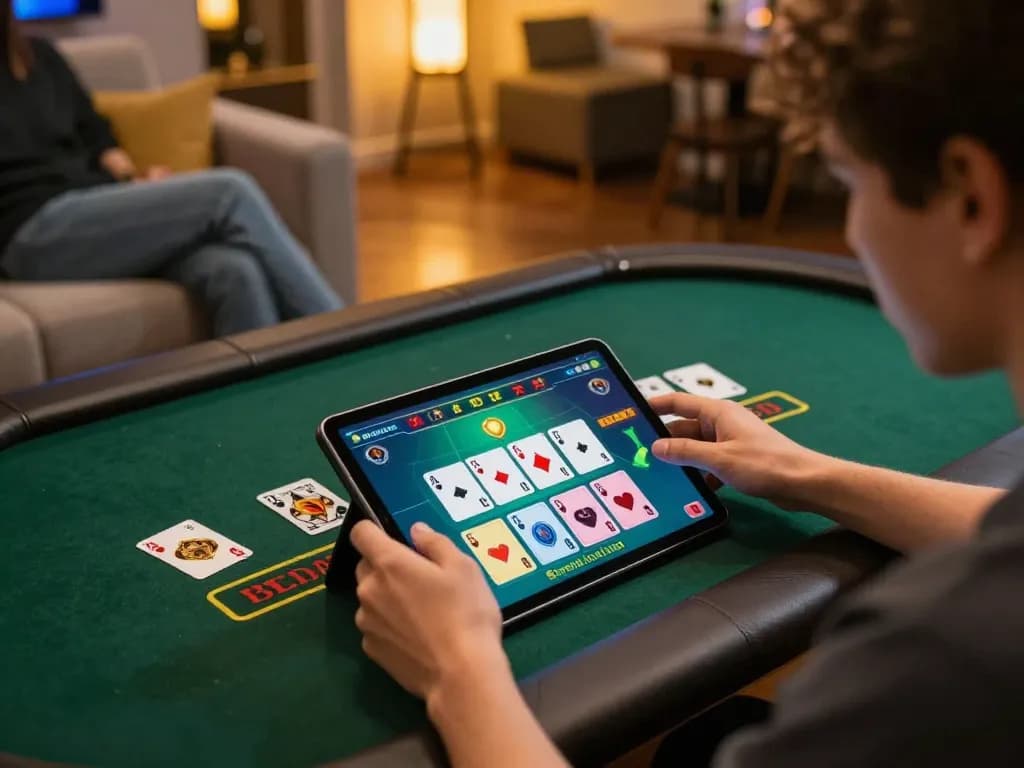 Player experiencing exciting blackjack gameplay on sin88 tablet in a cozy atmosphere