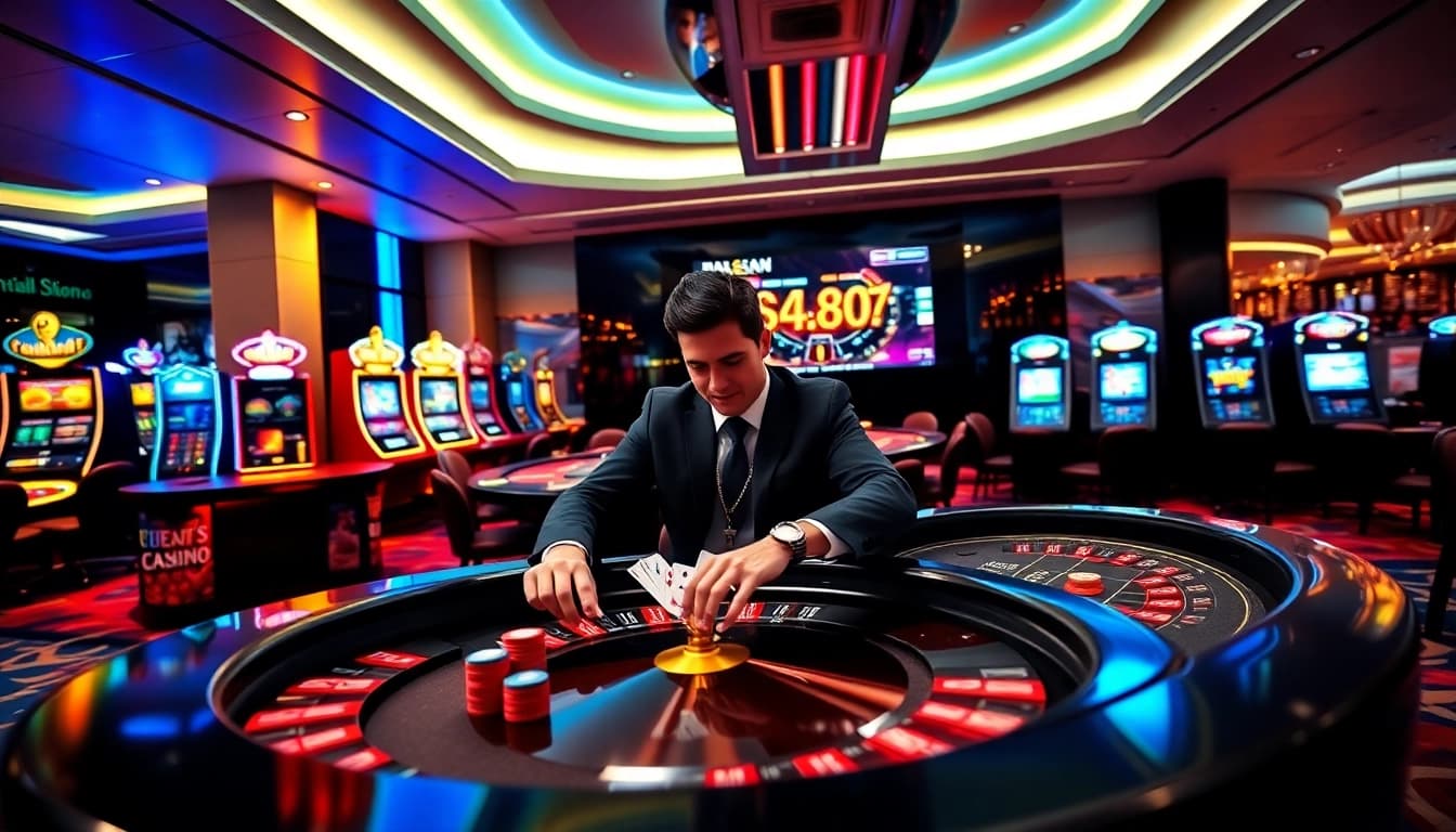 A dynamic online gambling scene at da88 trang chủ featuring casino tables and exciting gameplay.