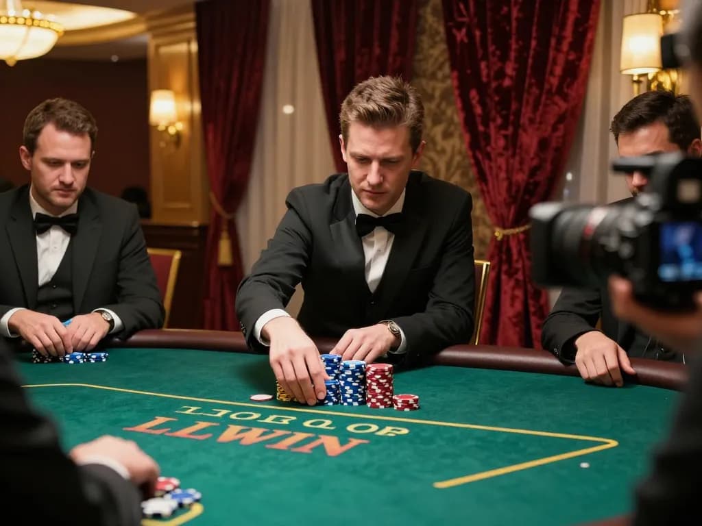 Player placing a bet at LLWIN poker table showcasing an exciting casino moment.