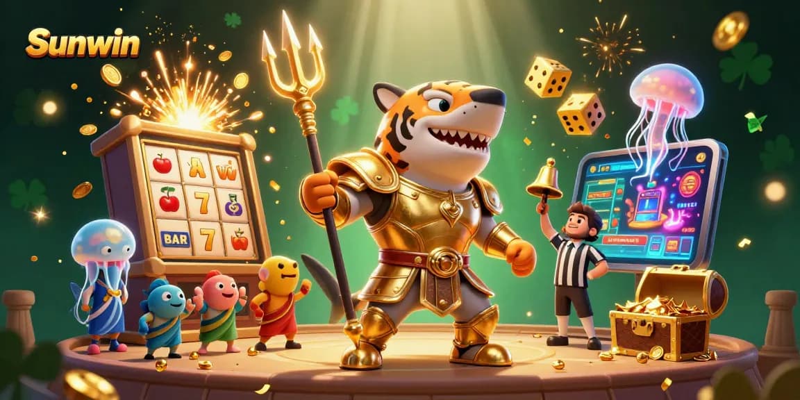 Sunwin online casino offers exciting gameplay with a dynamic scene featuring a shark in gladiator armor.