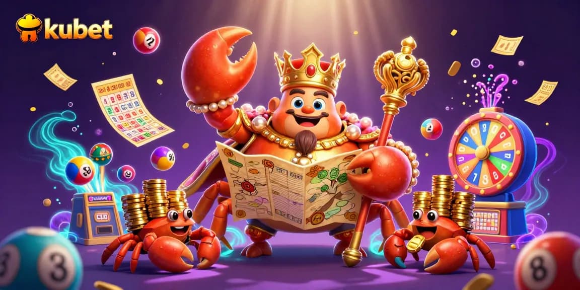 Kubet offers thrilling lottery games with vibrant elements and engaging visuals in a dynamic casino scene.