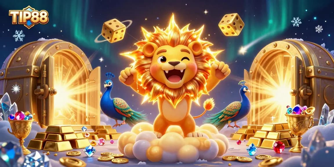 Experience the thrill of TIP88 with vibrant casino elements featuring dazzling characters and treasures.
