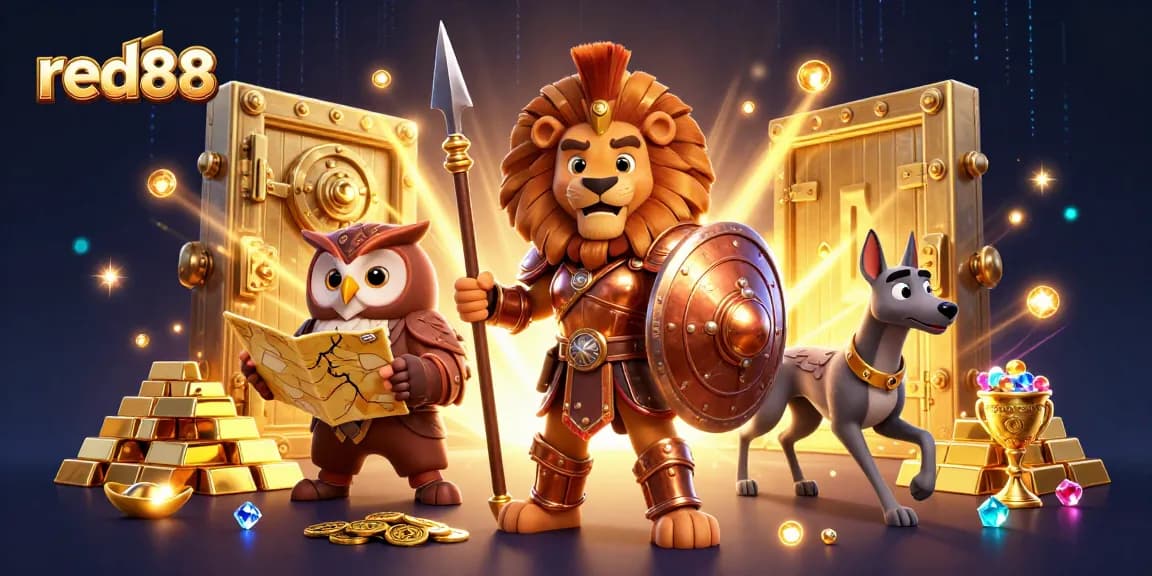 Experience top-tier gaming at red88 with an action-packed 3D casino illustration featuring thrilling elements.