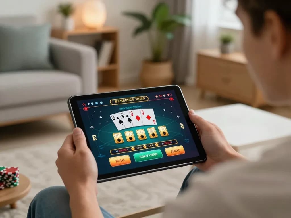 Experience the excitement of Lucky88 com in a cozy live casino gaming setup on a tablet.