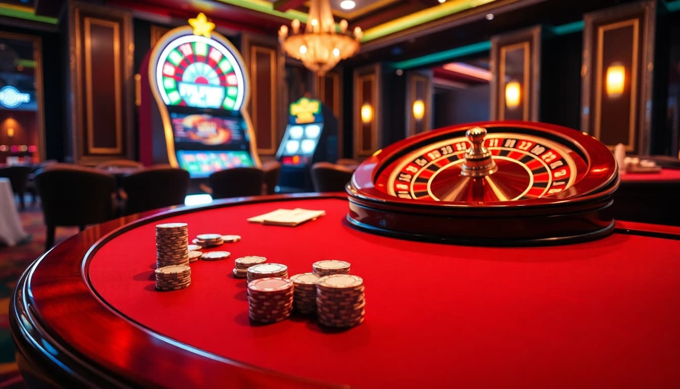 Experience the thrill of high-stakes gambling at Bin88 with vibrant casino tables and attentive dealers.