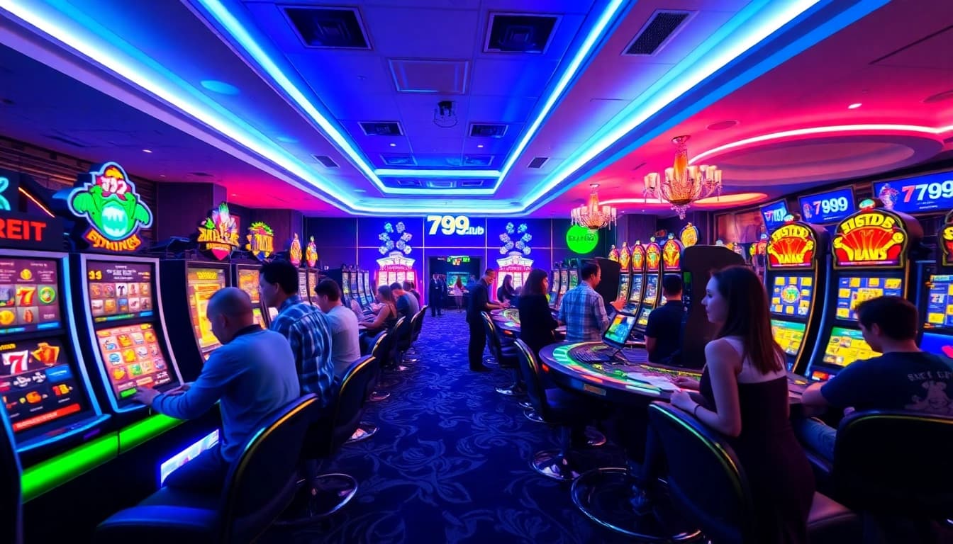 Dynamic casino atmosphere at 789club with engaged players enjoying various games.