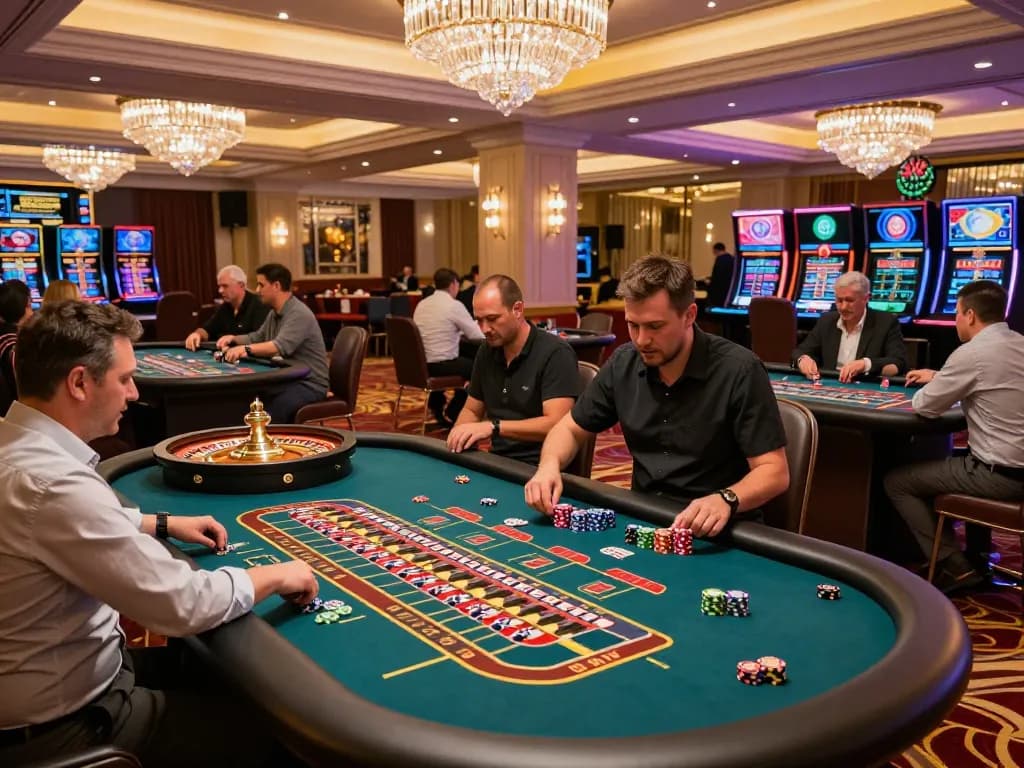 Sky88 players placing bets at roulette tables, capturing the excitement of casino gameplay.