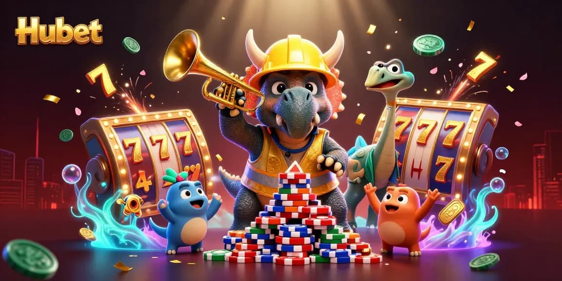 Join Hubet in an exciting celebration of slot games and jackpots with lively 3D characters and vibrant casino elements.