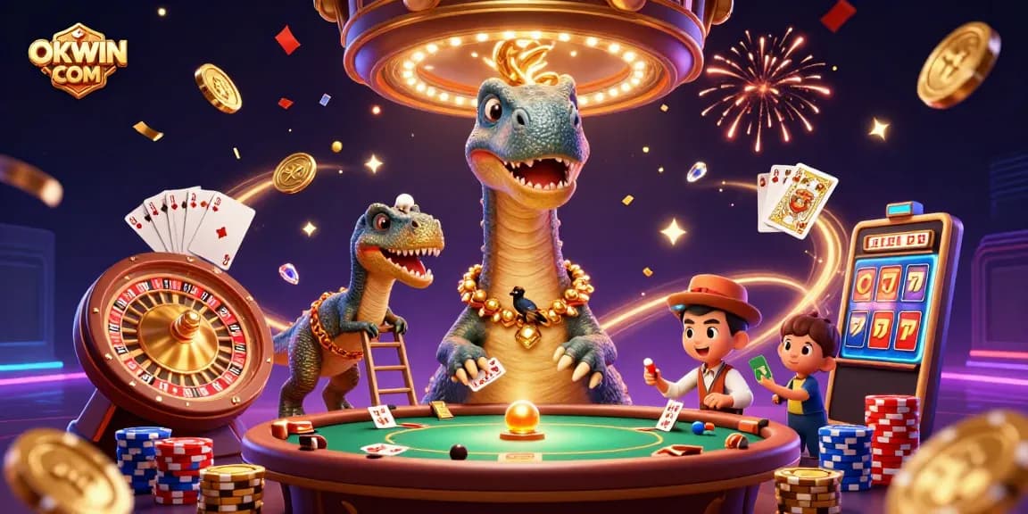 Experience the excitement of gaming at OKWIN COM with vibrant casino illustrations full of winning elements.