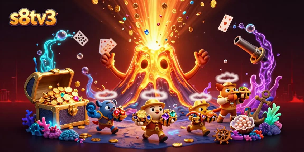 Experience thrilling moments with s8tv3 in this dynamic, treasure-filled 3D casino scene.