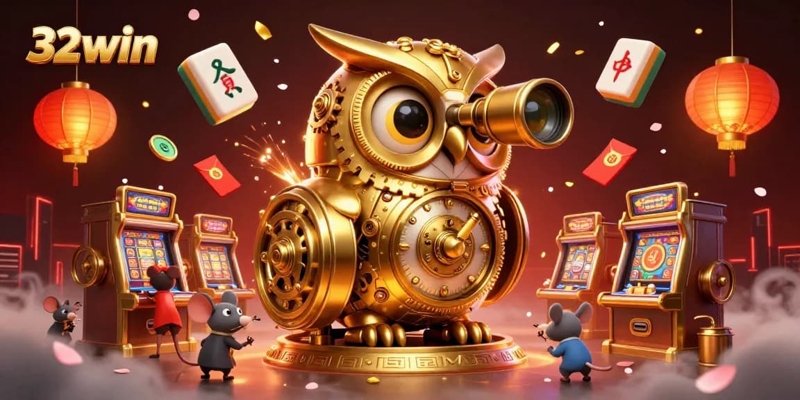 Experience the excitement of 32win as the golden owl oversees thrilling casino action.