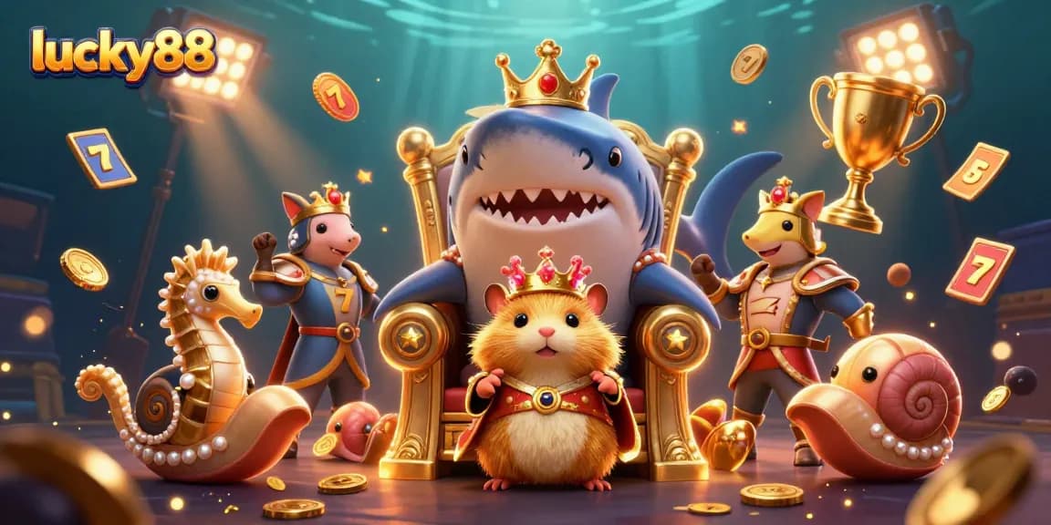 Experience excitement with lucky88 in a dynamic underwater treasure scene featuring a hamster king and golden elements.