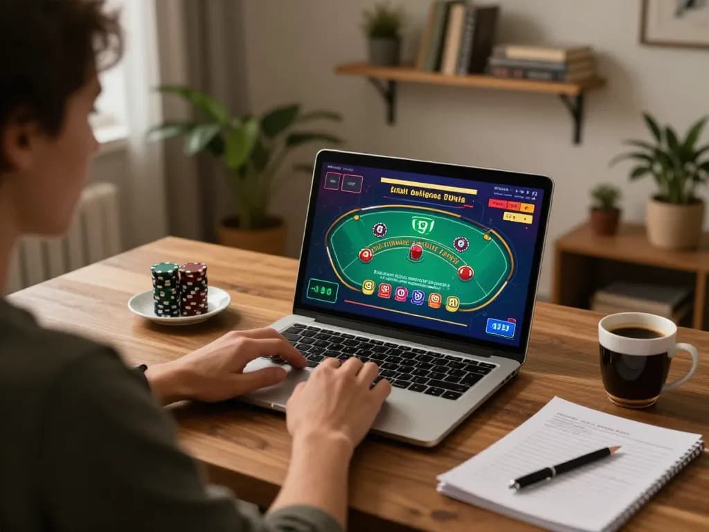 Player enjoying an online blackjack game on Uk88 while analyzing betting strategies at home.