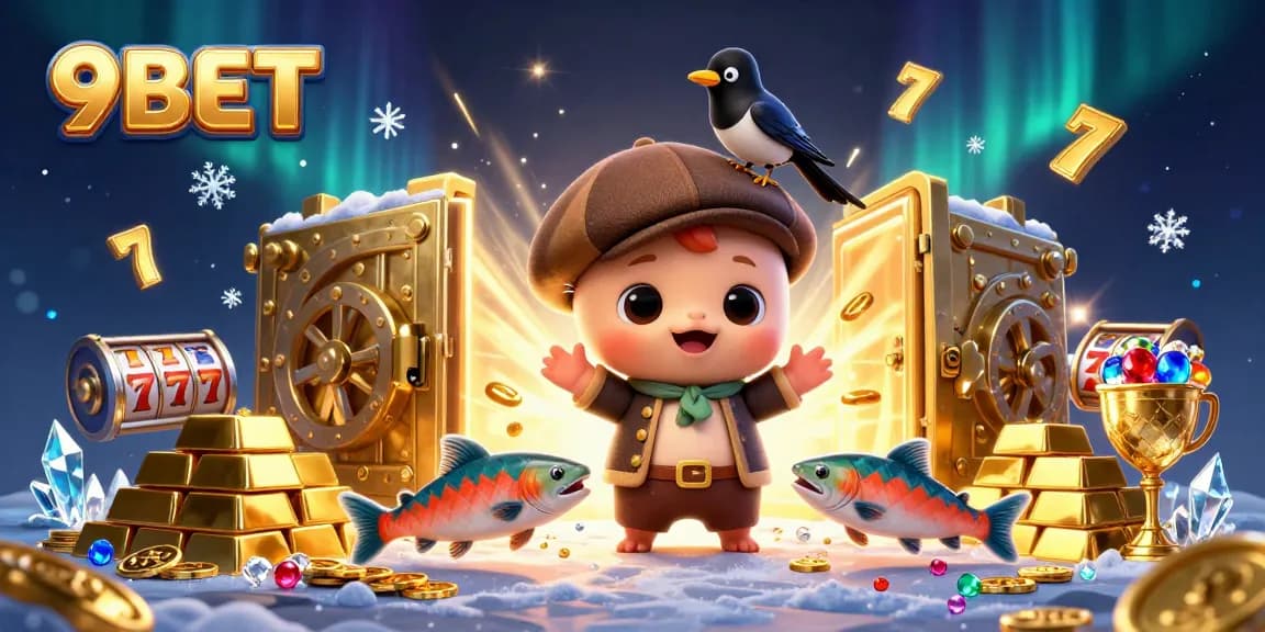 Engage in the fun at 9BET with cartoon Nessie and dazzling casino treasures!
