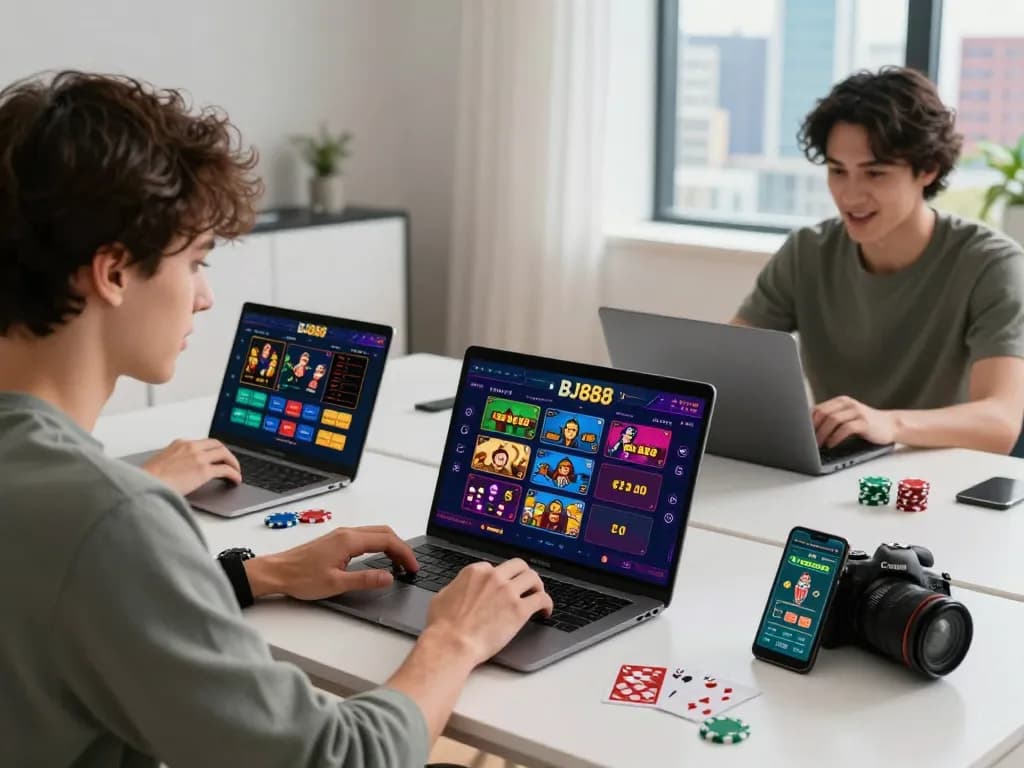 Users engaging with the online betting platform https://hapify.io/ on laptops and mobile devices in a modern home setting, showcasing excitement and technology.