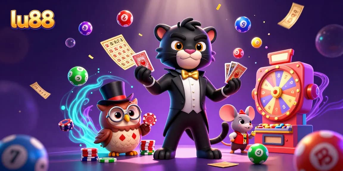 lu88 enhances the gaming experience with stylish characters, vibrant lottery elements, and engaging casino visuals.