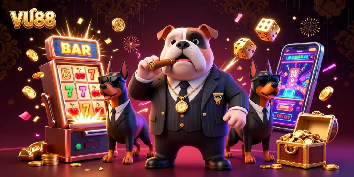 Experience thrilling betting with VU88, featuring dynamic characters and vibrant casino elements.
