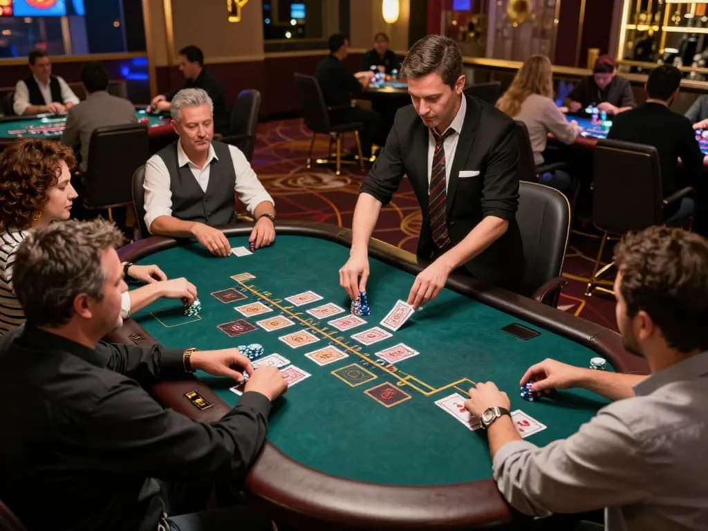 Players engaging in an exciting jun888 live dealer blackjack game, showcasing vibrant casino atmosphere.