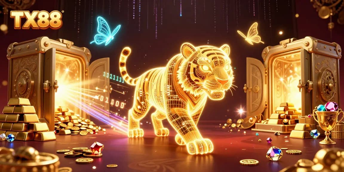Experience the thrilling realm of TX88 with neon characters illuminating a digital casino.