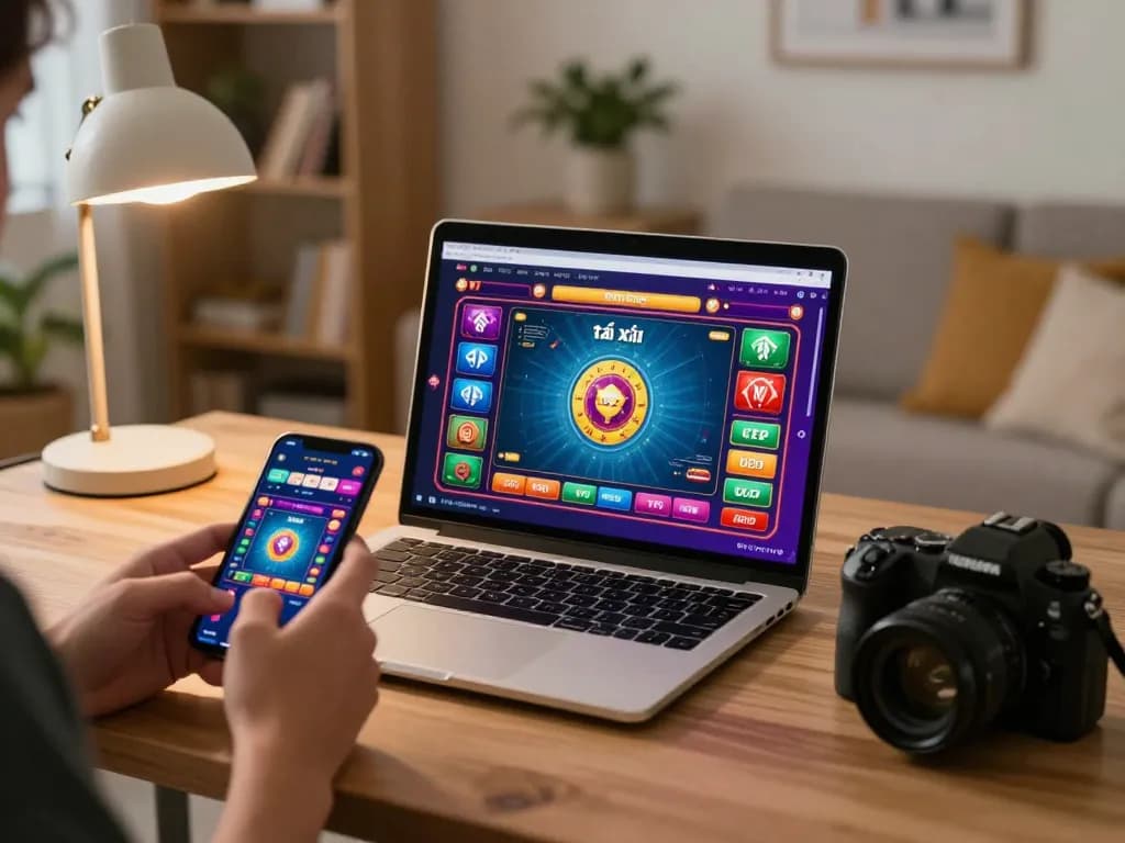 Engaged player exploring tài xỉu online on laptop with live dealer interface, showcasing an immersive gambling experience.