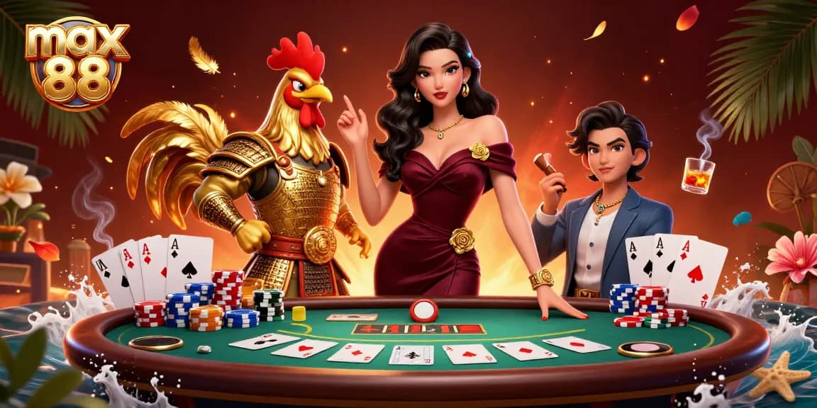Experience the thrilling world of max 88 gaming with lavish visuals and vibrant poker elements.