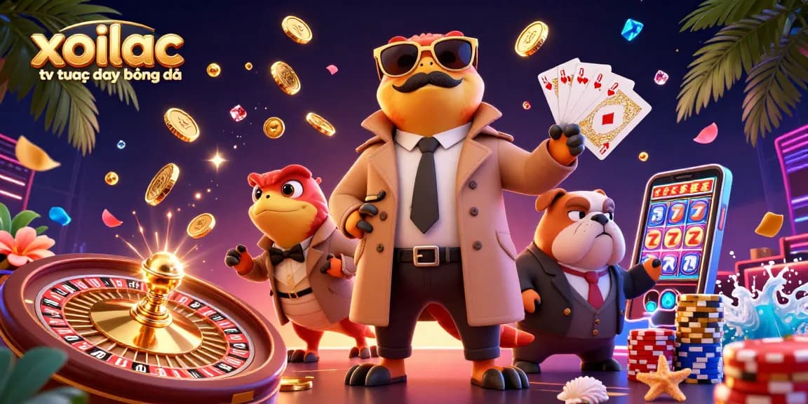 Experience the excitement of xoilac tv trực tiếp bóng đá with dynamic characters in a vibrant casino setting.