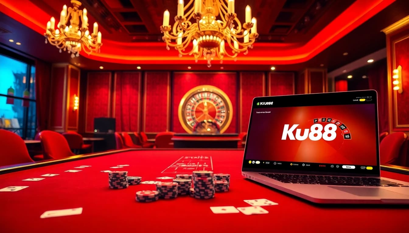 Engaging gameplay at Ku88 casino with vibrant poker chips and cards on a stylish table