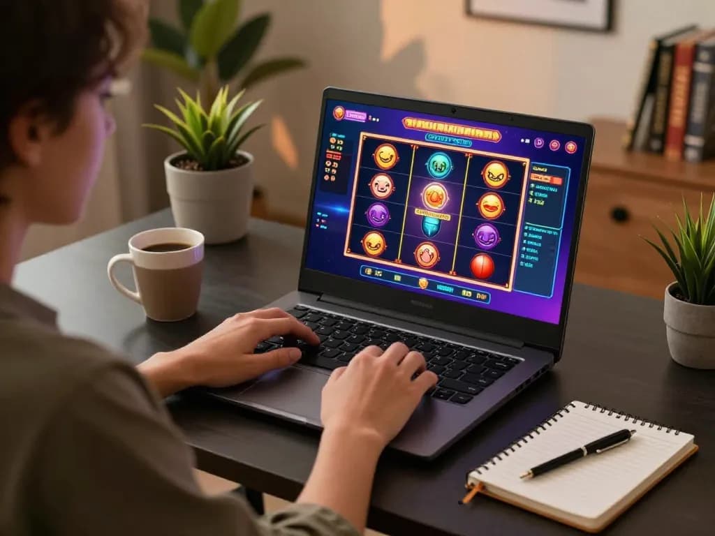 Experience thrilling online gaming at 13win.com with an engaging setup featuring vibrant slot games and strategic notes.