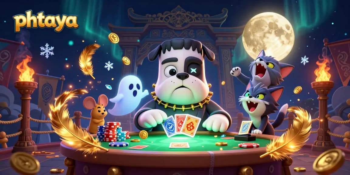 Phtaya showcases a thrilling 3D casino scene with Frankenstein bulldog dealer and captivating game elements.