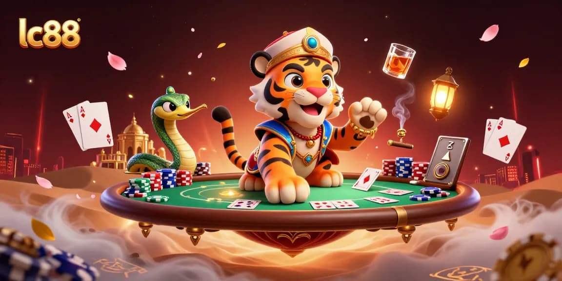 Experience exciting gameplay at lc88 with a vibrant 3D casino scene filled with poker elements and magical characters.