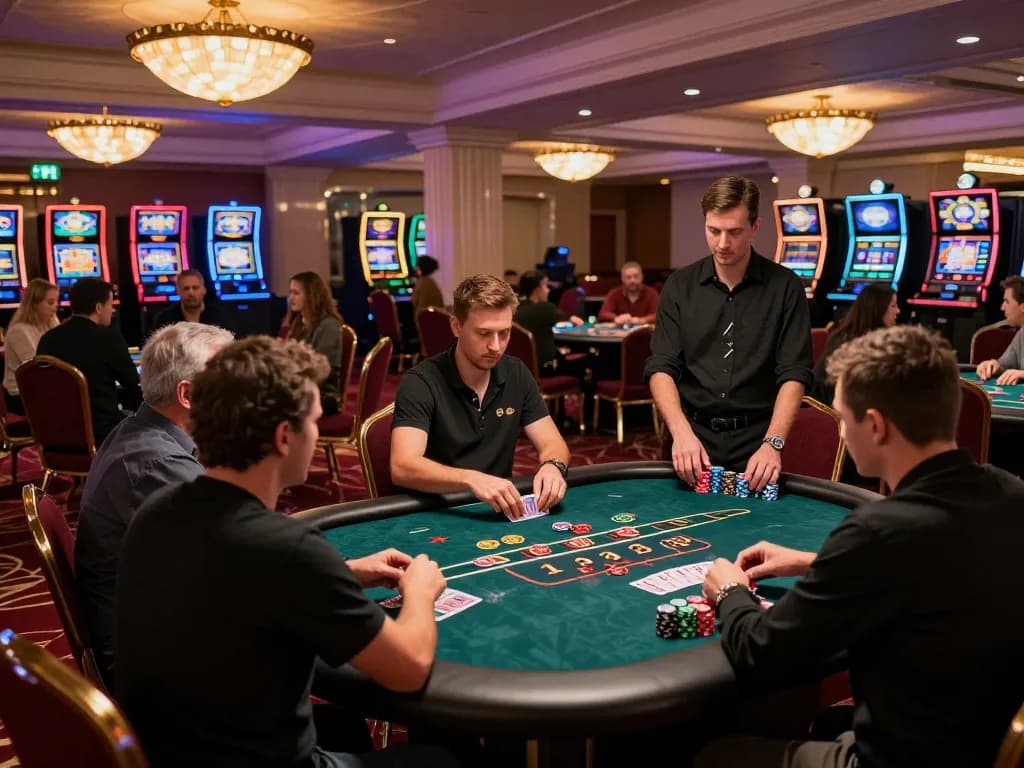 Experience the thrill of 23 win at casino poker tables with players and chips.