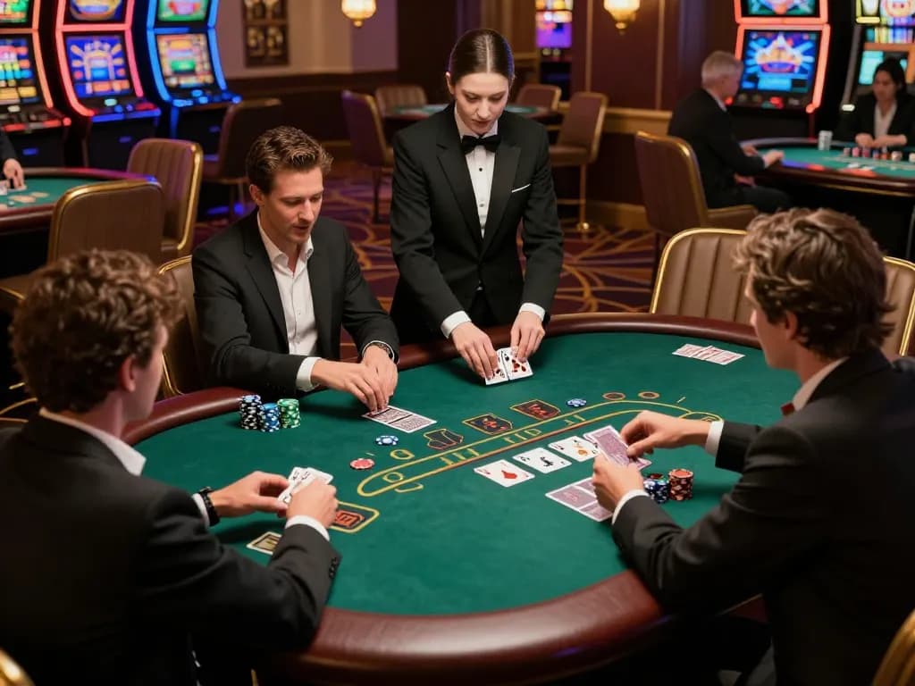 Players experiencing thrilling blackjack action at LLwin casino table with vibrant atmosphere.