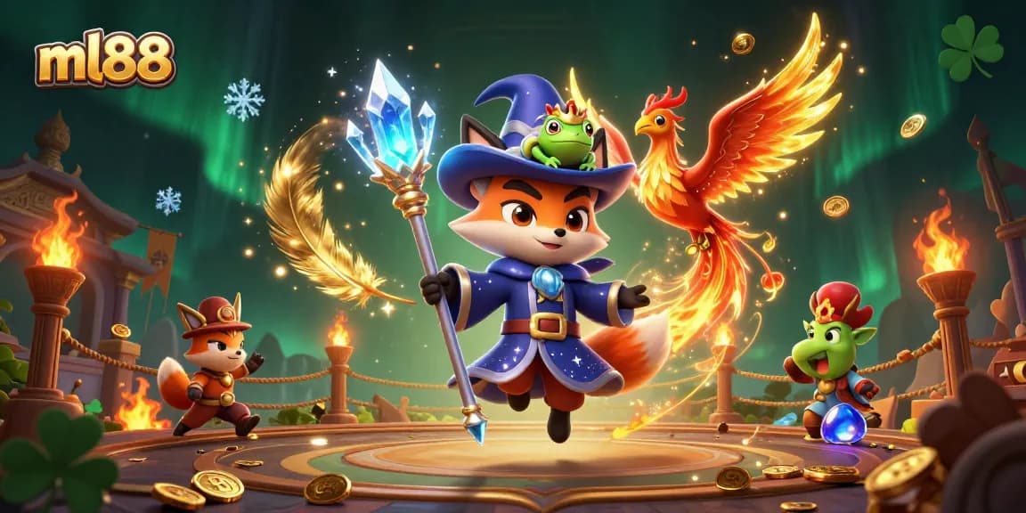 Engage in thrilling gameplay at ml88 with a mystical wizard, phoenix, and enchanted frog.
