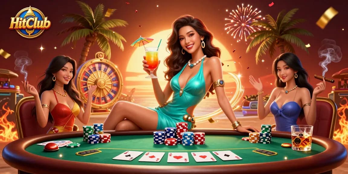 Join the excitement at HitClub with thrilling casino games and vibrant visuals in this stunning illustration.