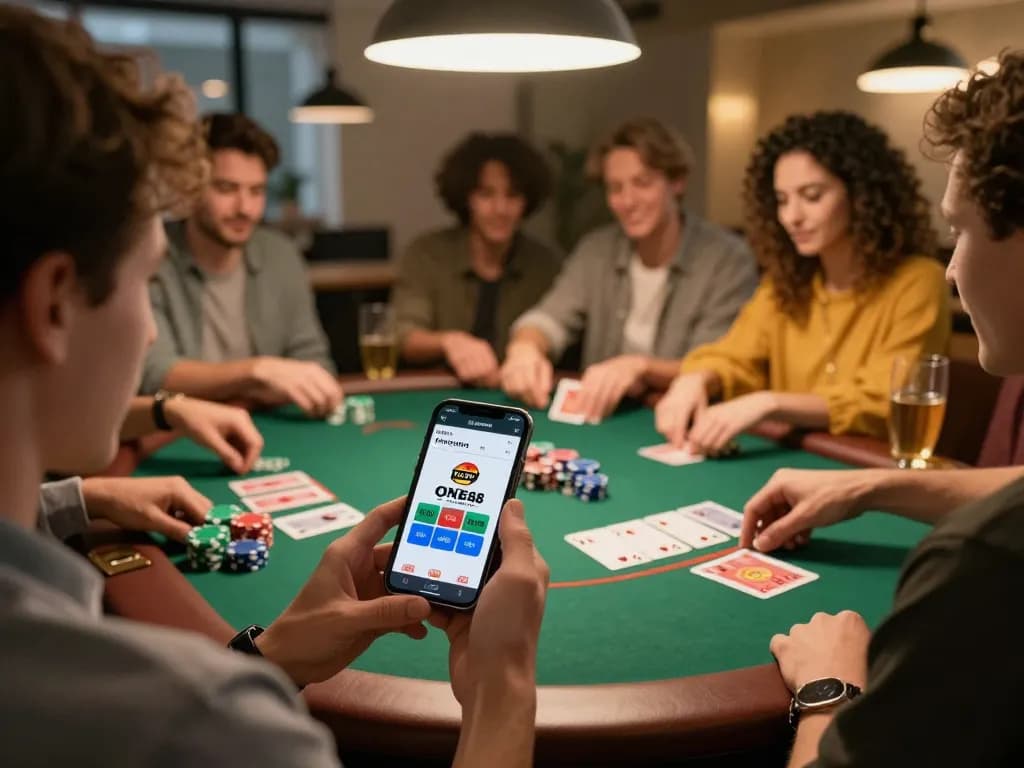 Engaging poker action using the ONE88 APP on smartphone, showcasing social gameplay experience.