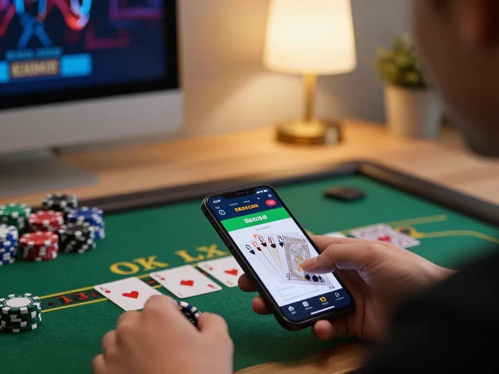 Engaging scene of betting on debet com mobile app, showcasing live dealer blackjack.
