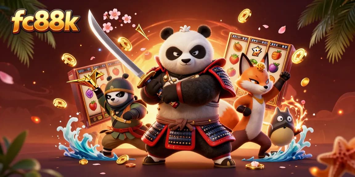Engage in immersive slots at fc88k with a dynamic scene of animated characters and vibrant treasures.
